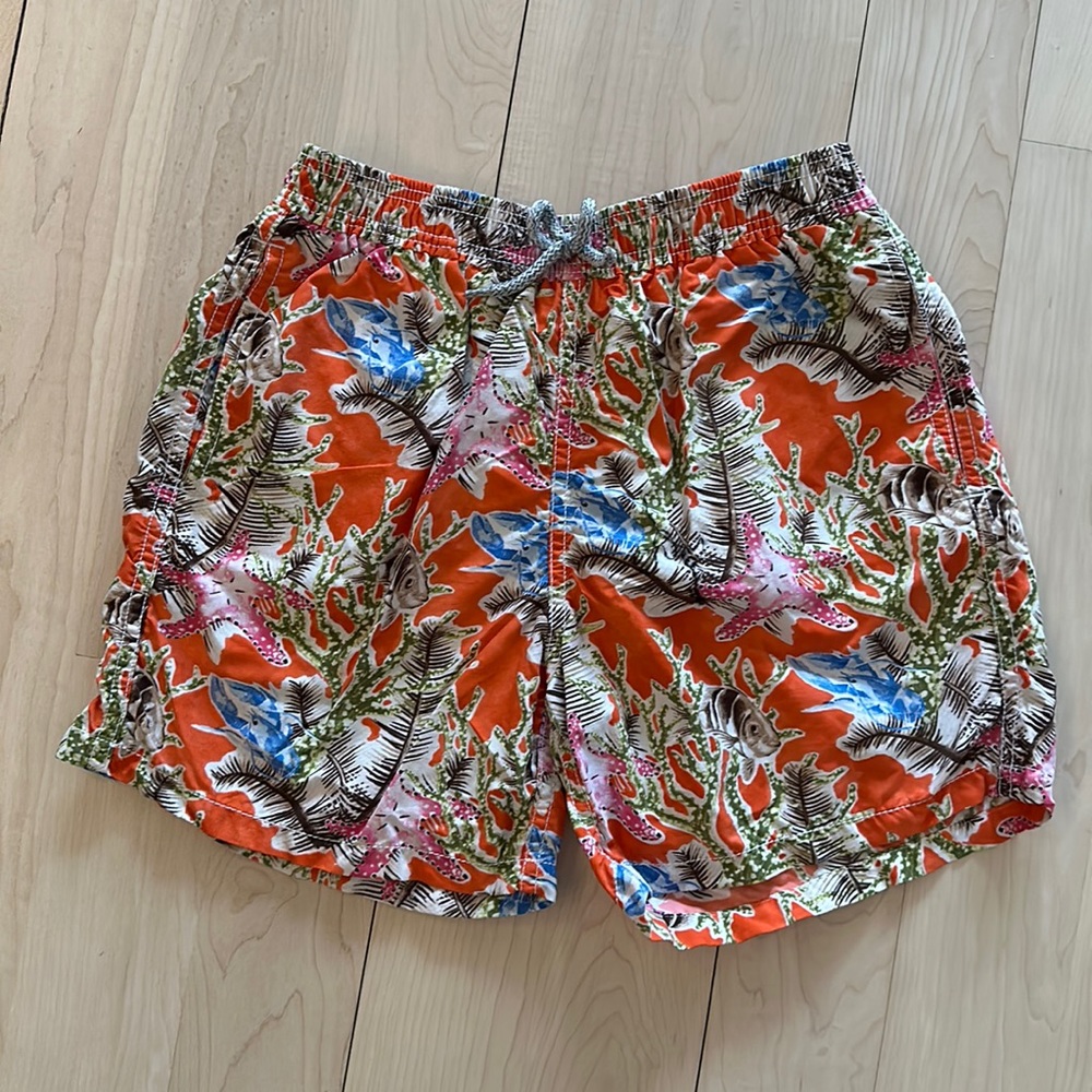 Vilebrequin Orange Tropical Coral Print Kids Swim Trunks